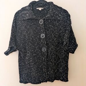 Coldwater Creek Black/White Chunky Knit Boxy Cardigan Oversized Buttons sz S